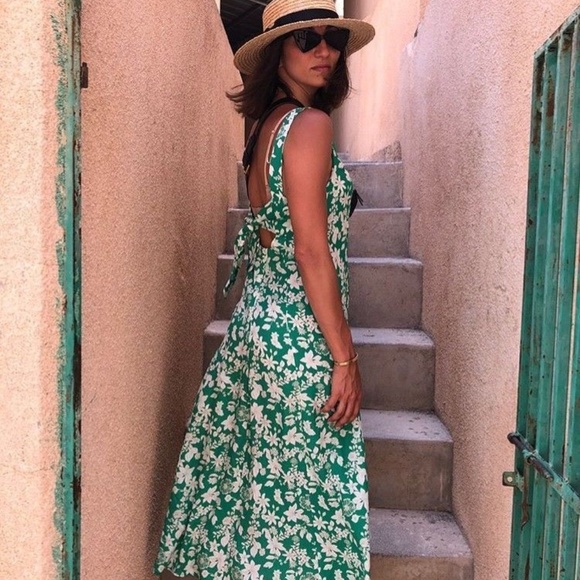 zara green floral midi dress